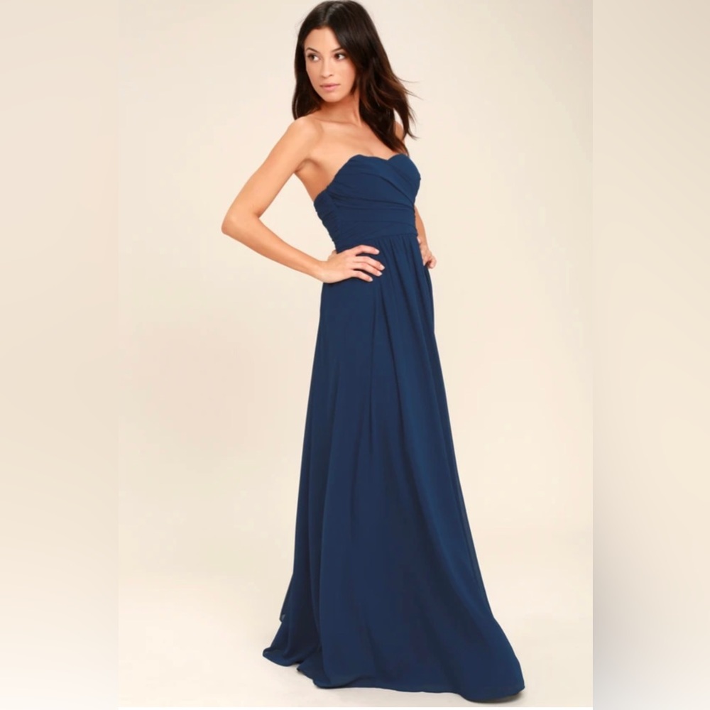 Lulu’s Navy Blue Strapless Maxi Dress/ Size XS